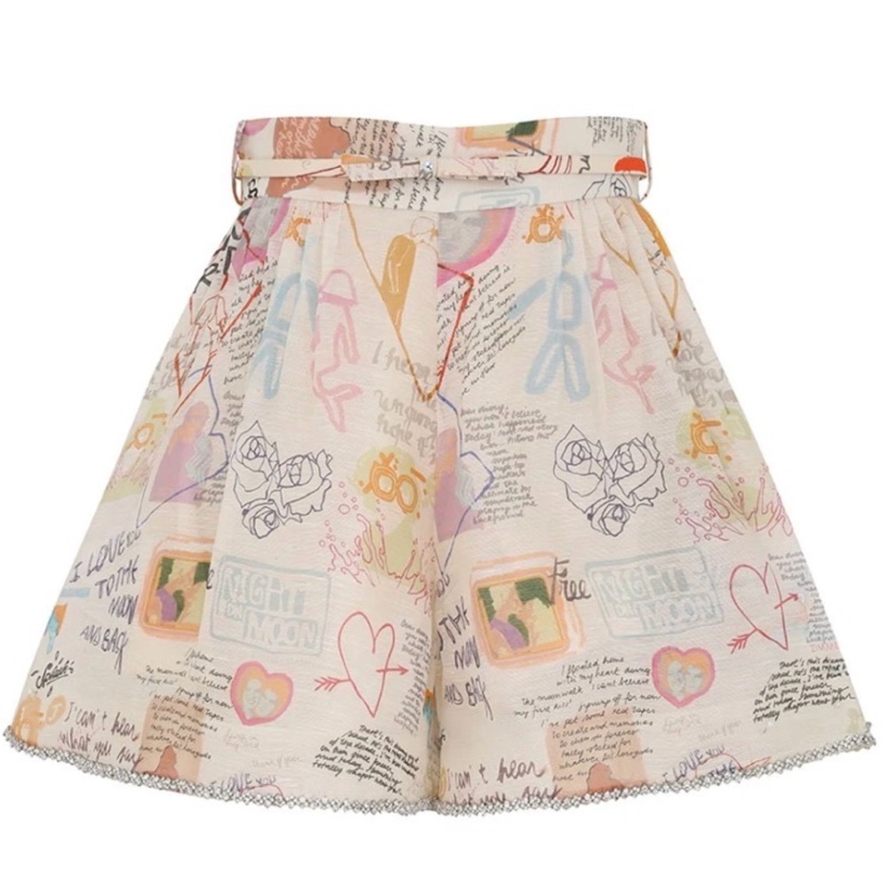Zimmermann Crush Dear Diary Print Linen & Silk Skort Size 4-6 Small NWOT